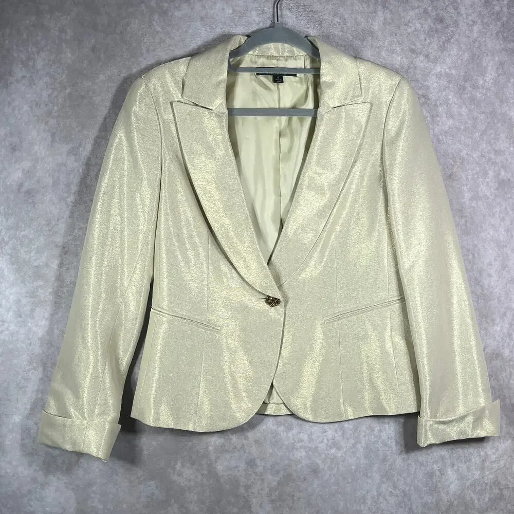 Lafayette 148 Blazer Jacket Womens 6 Gold Metallic One-Button Peak‎ Lapel Career